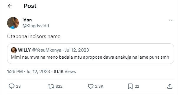 Post idan kingdvvidd utapona incisors name willy yesumkenya jul 12, mimi naumwa