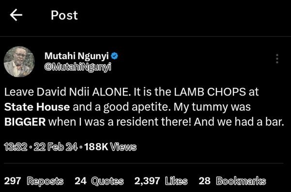 Post mutahi ngunyi mutahingunyf leave david ndii alone it is the lamb chops at s
