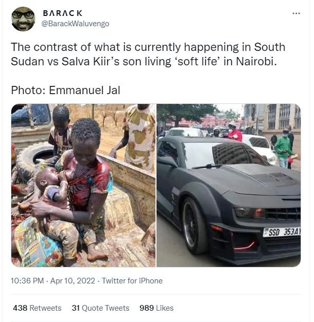 Barac k barackwaluvengo the contrast of what is currently happening in south sud