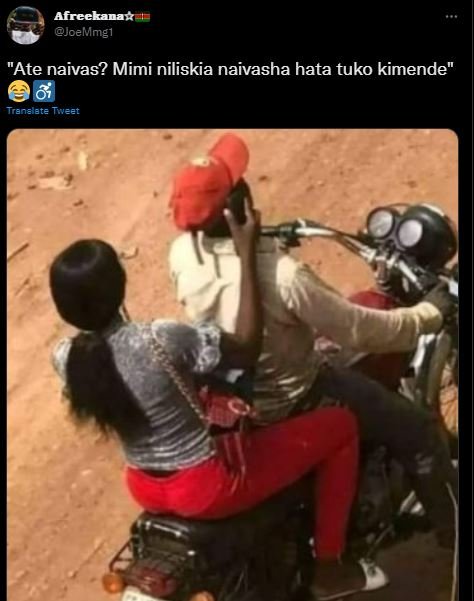 Afreekanaz joemmg1 ate naivas? mimi niliskia naivasha hata tuko kimende translat