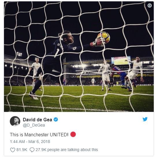 David de gea d degea this is manchester united! 1.44 am mar 6, 81.9k q27 9k peop