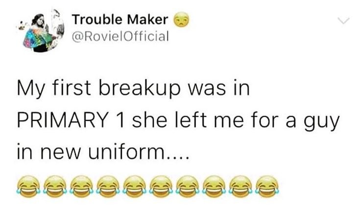 Trouble maker rovielofficial my first breakup was in primary 1 she left me for a