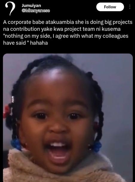 Jumuiyan mkaiyaneso follow corporate babe atakuambia she is doing big projects n