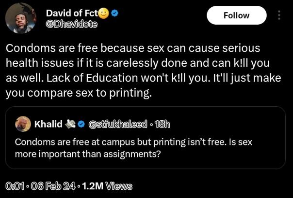 David of fct dhavidote follow condoms are free because sex can cause serious hea