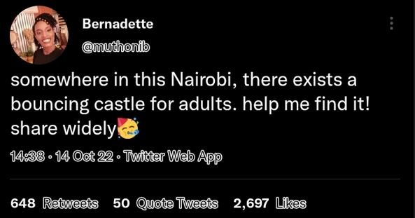 Bernadette uthoni somewhere in this nairobi, there exists a bouncing castle for