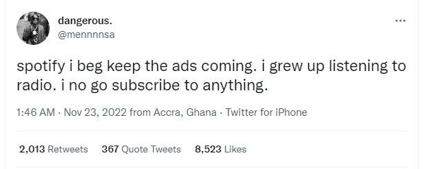 Dangerous _ mennnnsa spotify beg keep the ads coming grew up listening to radio.