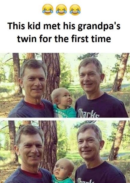 This kid met his grandpa's twin for the first time harko