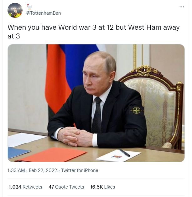 TottenhamBen When you have World war 3 at 12 but West Ham away at 3 1.33 AM Feb