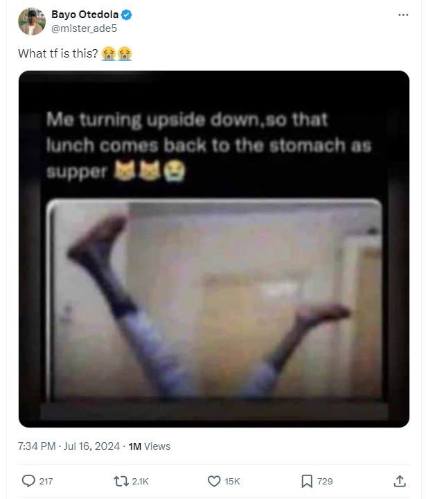 Bayo otedola mister_ade5 what tf is this? me turning upalde down 80 ihat lunch c