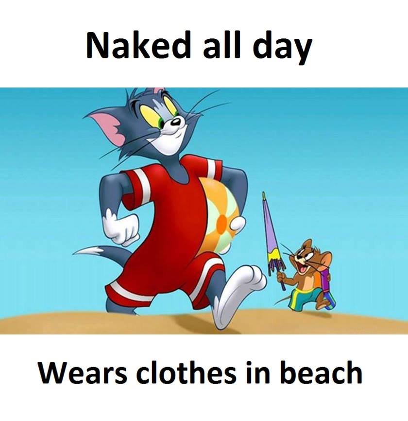 Naked all day wears clothes in beach