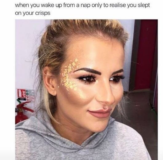 When you wake up from a nap only to realise you slept on your crisps