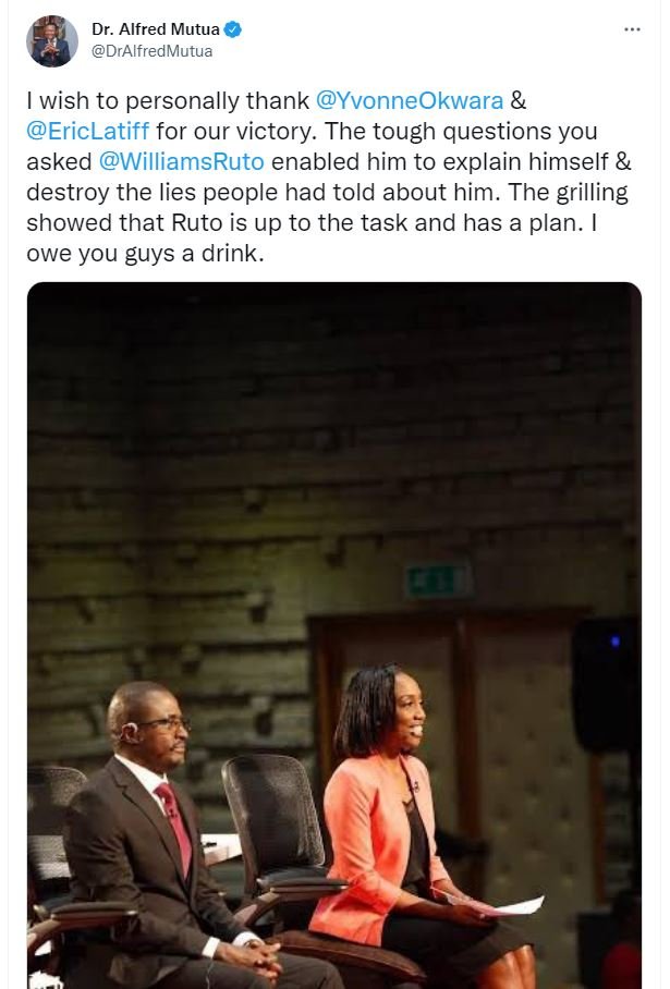 Dr. alfred mutua dralfredmutua wish to personally thank yvonneokwara ericlatiff