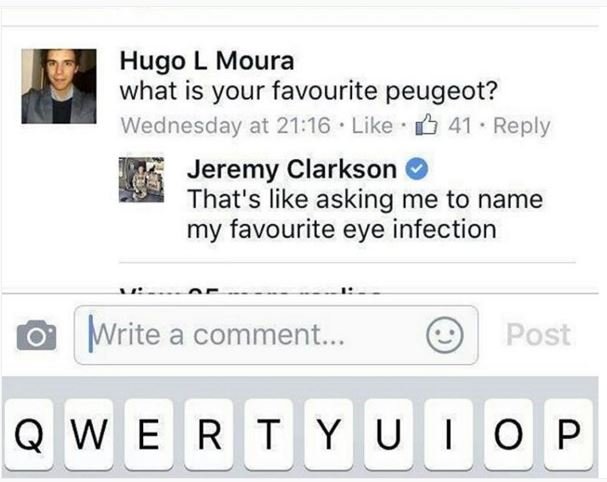 Hugo l moura what is your favourite peugeot? wednesday at 2116 like 0 41 reply j