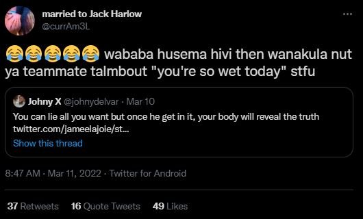 Married to jack harlow curram3l wababa husema hivi then wanakula nut ya teammate