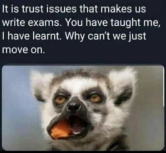 It is trust issues that makes us write exams. you have taught me, 1have learnt.