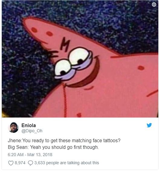 Eniola dipo_oh jheneyou ready to get these matching face tattoos? big sean yeah