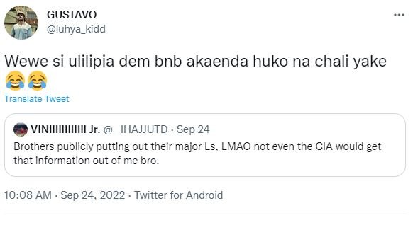 Gustavo luhya_kidd wewe si ulilipia dem bnb akaenda huko na chali yake translate