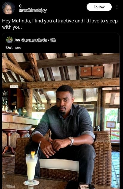 Follow raaldimoroioj hey mutinda, find you attractive and i'd love to sleep with