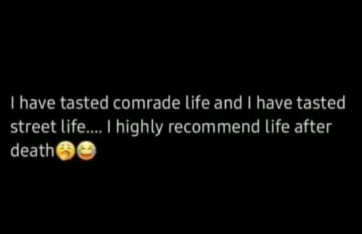 1have tasted comrade life and have tasted street life 1 highly recommend life af