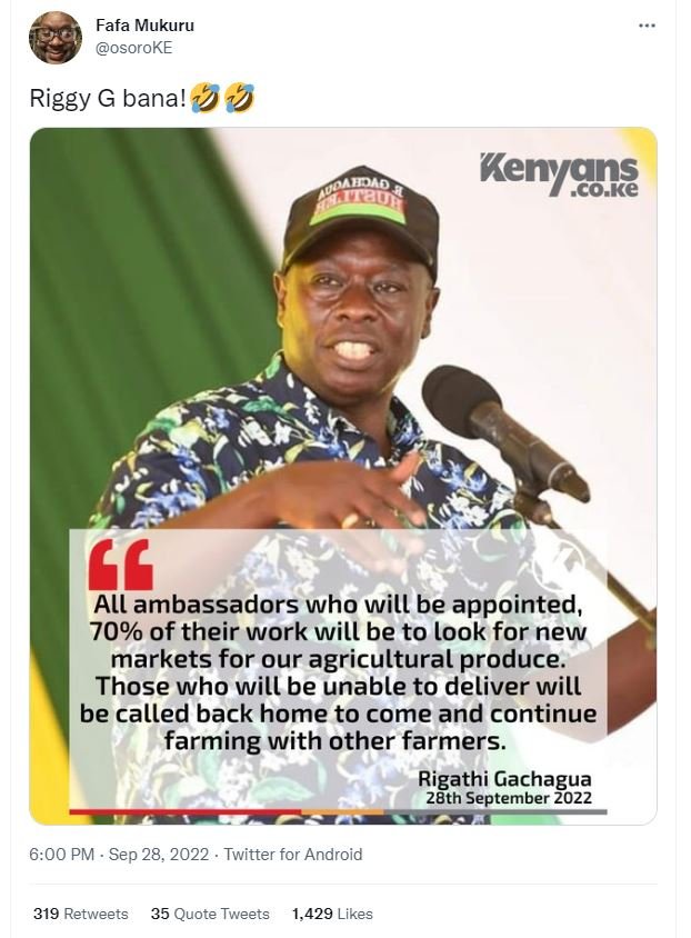 Fafa mukuru osoroke riggy g bana! noad kenygng all ambassadors who will be appoi