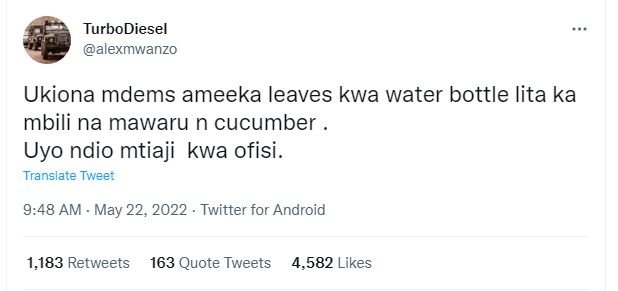 Turbodiesel alexmwanzo ukiona mdems ameeka leaves kwa water bottle lita ka mbili