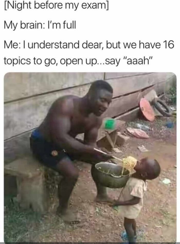 Night before my exam my brain i'm full me i understand dear, but we have 16 topi