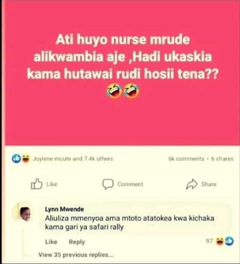Ati huyo nurse mrude alikwambia aje ,hadi ukaskia kama hutawai rudi hosii tena??