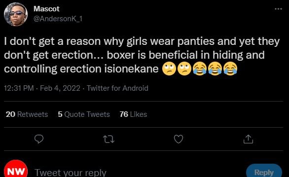 Mascot AndersonK_1 don't get a reason why girls wear panties and yet they don't