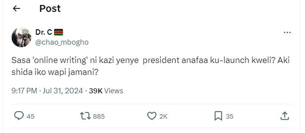 Post dr chao_mbogho sasa 'online writing' ni kazi yenye president anafaa kulaunc