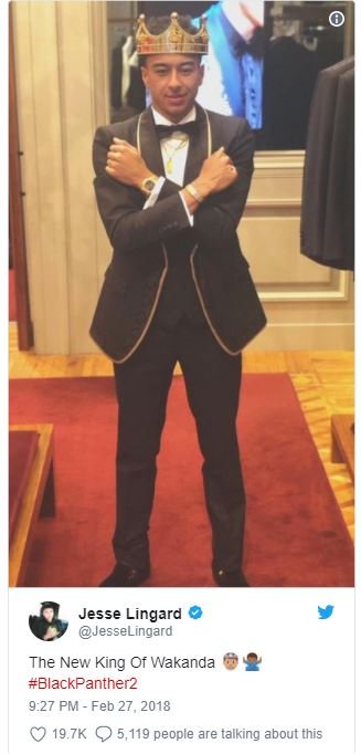 Jesse lingard jesselingard the new king of wakanda blackpantherz 9.27 pm feb 27,
