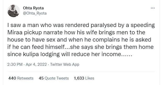 Ohta ryota ohta_ryota saw a man who was rendered paralysed by a speeding miraa p