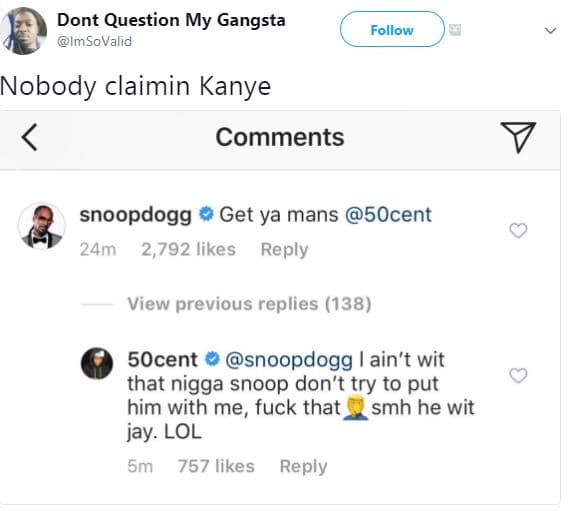 Dont question my gangsta imsovalid follow nobody claimin kanye comments snoopdog