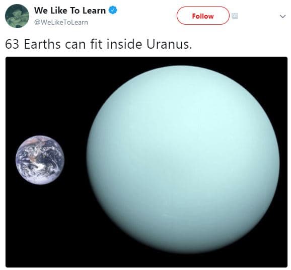 We like to learn weliketolearn follow 63 earths can fit inside uranus.