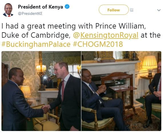 President of kenya presidentke follow had a great meeting with prince william du