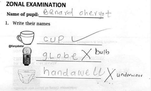 Zonal examination name of pupil 0na yel ch write their names cup 9l bex bulb han