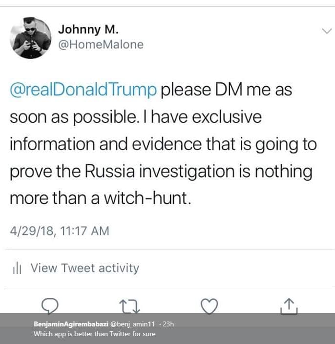 Johnny m homemalone realdonaldtrump please dmme as soon as possible. have exclus