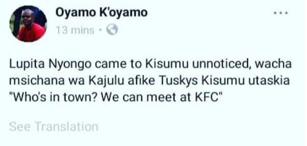 Oyamo koyamo 13 mins lupita nyongo came to kisumu unnoticed, wacha msichana wa k
