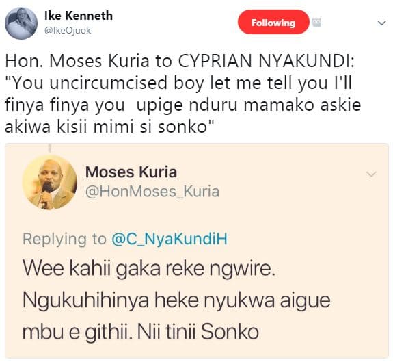 Ike kenneth ikeojuok following hon. moses kuria to cyprian nyakundi you uncircum