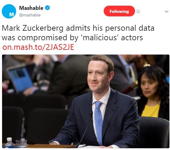 Mashable mashable following mark zuckerberg admits his personal data was comprom