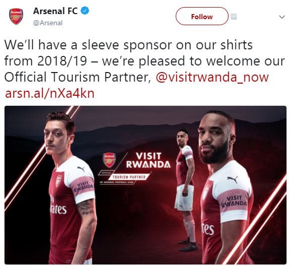 Arsenal fc arsenal follow we'll have a sleeve sponsor on our shirts from 19 we'r