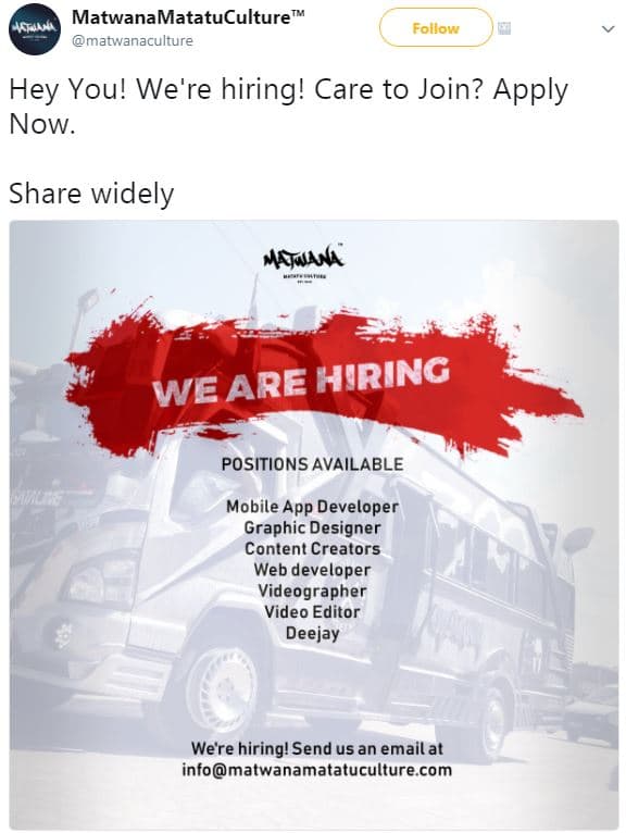 Matwanamatatuculture matwanaculture follow hey you! we're hiring! care to join?