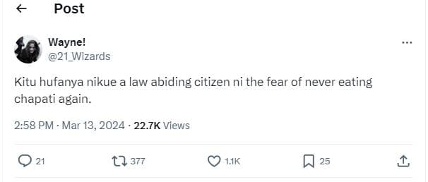 Post wayne! 21_wizards kitu hufanya nikue a law abiding citizen ni the fear of n