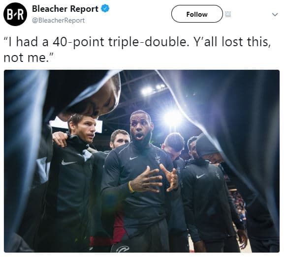 Bleacher report br bleacherreport follow had a 40point tripledouble. y'all lost