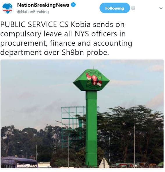 Nationbreakingnews nationbreaking following public service cs kobia sends on com