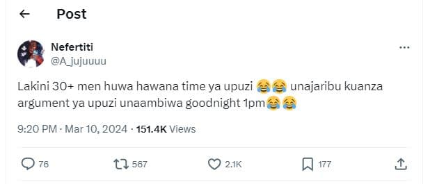 Post nefertiti a_jujuuuu lakini 30 men huwa hawana time ya upuzi unajaribu kuanz
