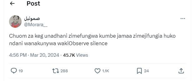 Post 0s9es morara chuom za keg unadhani zimefungwa kumbe jamaa zimejifungia huko