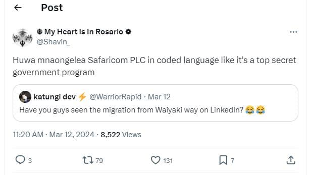 Post my heart is in rosario shavin_ huwa mnaongelea safaricom plc in coded langu