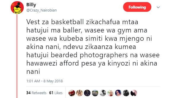 Following billy crazy_nairobian vest za basketball zikachafua mtaa hatujui ma ba