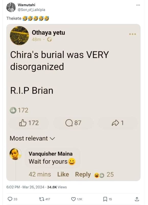 Wamutahi son_of_laikipia thekete othaya yetu 48m chira's burial was very disorga