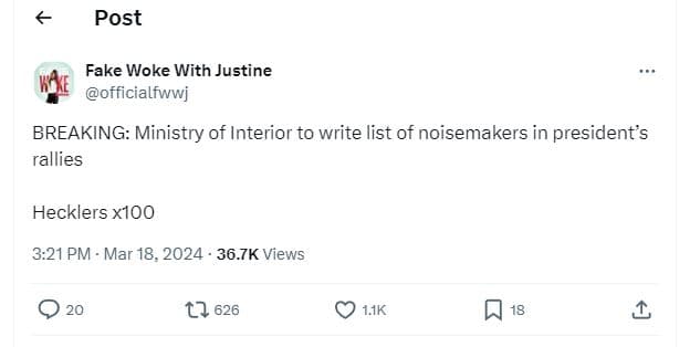 Post fake woke with justine officialfwwi breaking ministry of interior to write